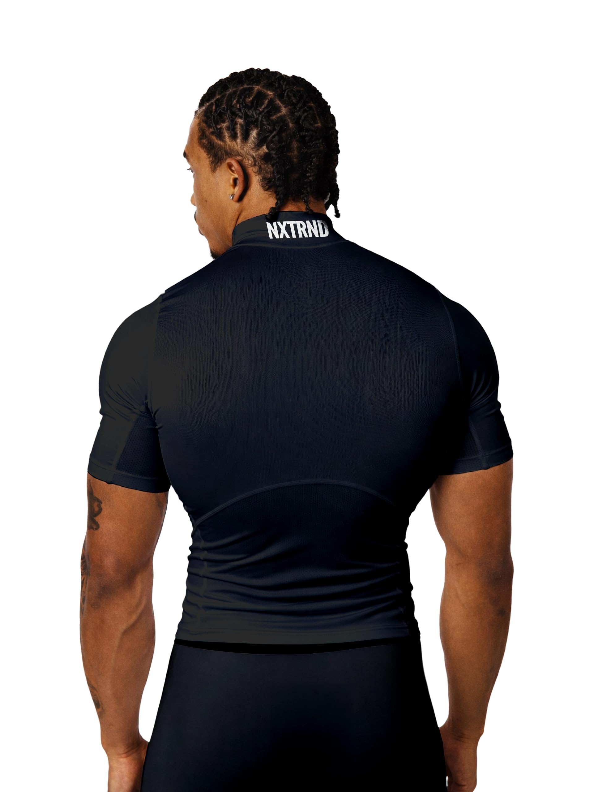 Nxtrnd - Camiseta de compresión de cuello alto para hombre, manga corta, cuello alto falso