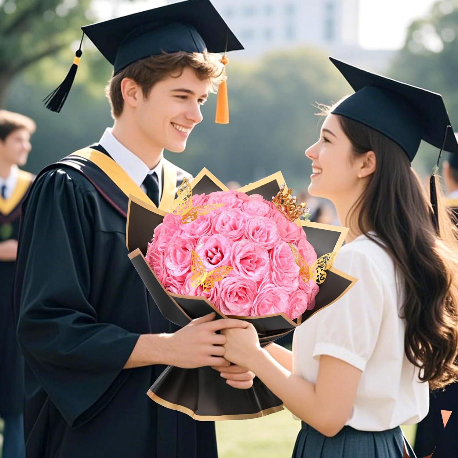 36+20 Glitter Roses Bouquet, DIY Fake Flowers Bouquet, Craft the Initials of Your Loves' Name with Artificial Rose Bouquet for Valentines, Anniversary, Wedding, Mothers Day Gifts, Pink & White - Image 2