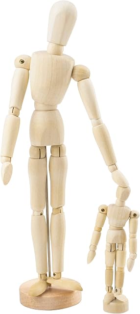 WANDIC Wooden Manikin Blockhead, 2 Pcs Wood Artist Figure Doll Model for Sketch Charcoal Home Office Desk Decoration Gift