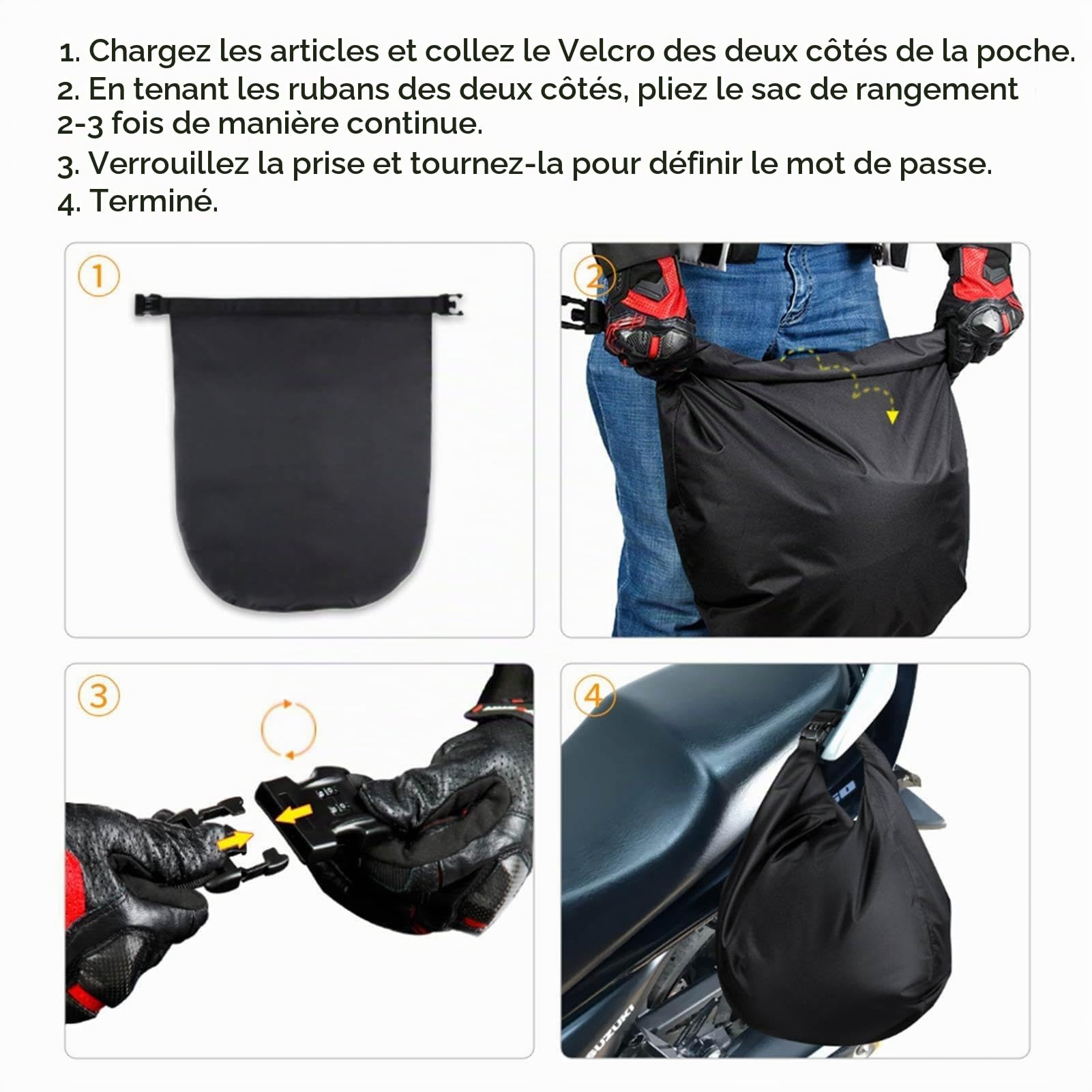 Sac de rangement étanche pour casque de moto, sac de rangement verrouillable en tissu Oxford pour l'extérieur, Noir , Refer to