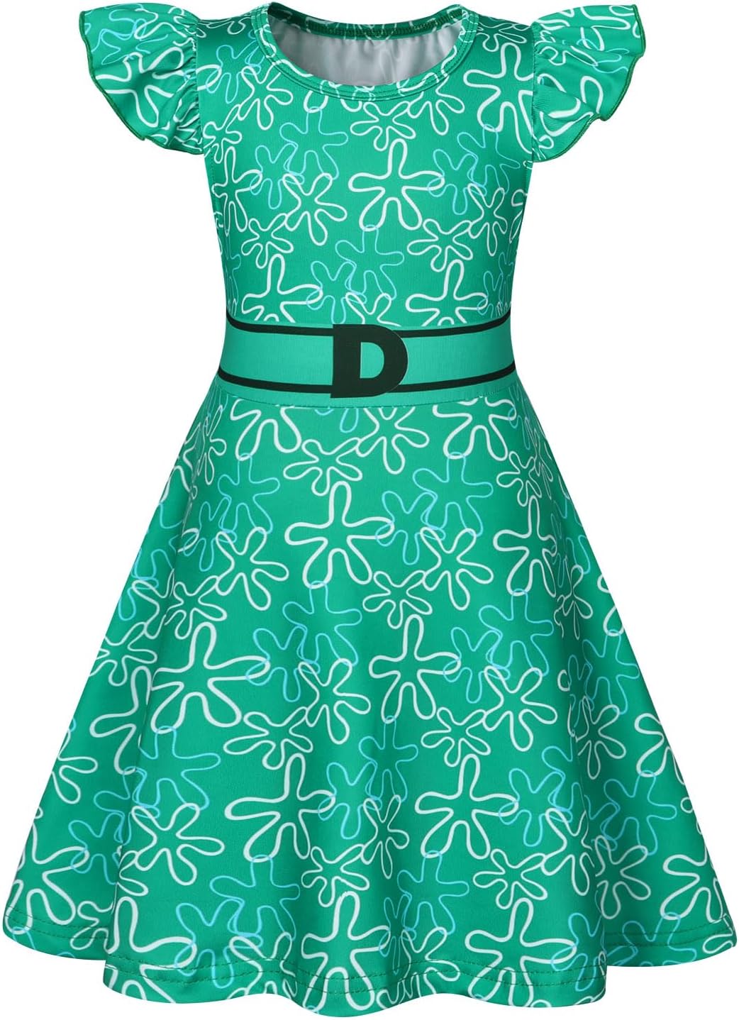 HenzWorld Girls Disgust Costume Cartoon Joy Costume Dress up Flutter Sleeve Dress Halloween Cosplay Party Outfit for Kids