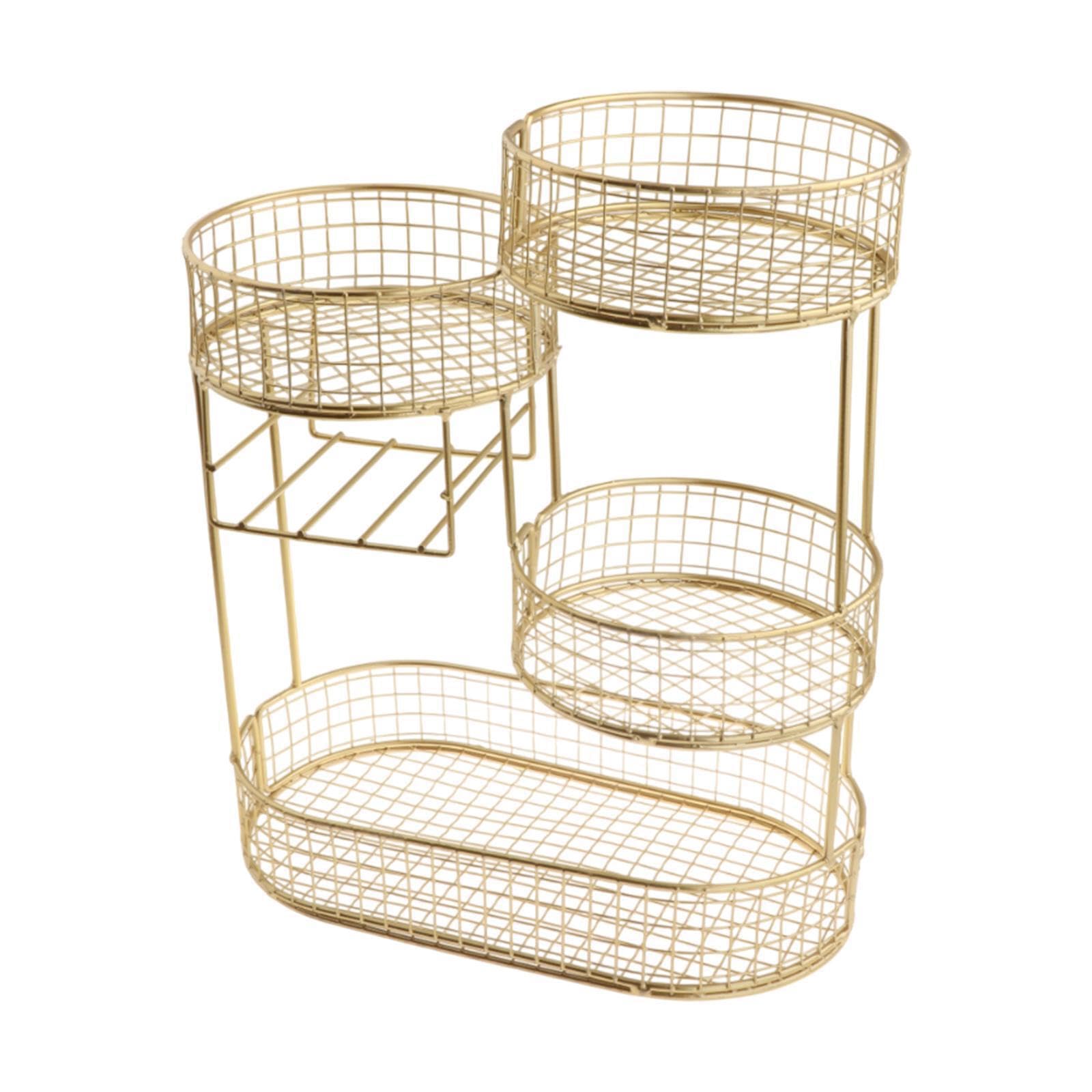 Yixannx Gold Strong Bearing Capacity Fruits Stand Holder Organizer Table Centerpiece And Metal Wire Fruit Basket Seasonal Decor Vegetable Bread Holder Stand For 32X17x38cm