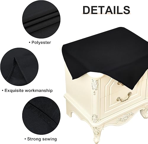Miniatura 5 de Paquete de 2 manteles cuadrados pequeños de 24 x 24 pulgadas, manteles de tela lavable color negro sólido para mesita de noche, mesita de noche,