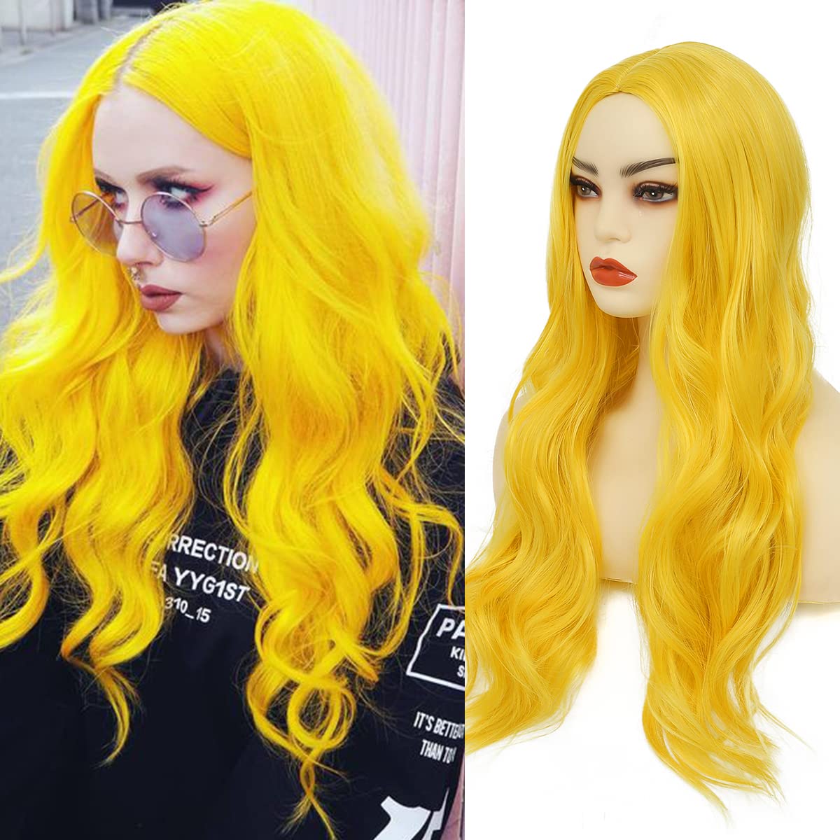 Long Curly Wavy White Wig Middle Part Cosplay Wig Synthetic Heat Resistant Costume Halloween Wigs for Women Girls