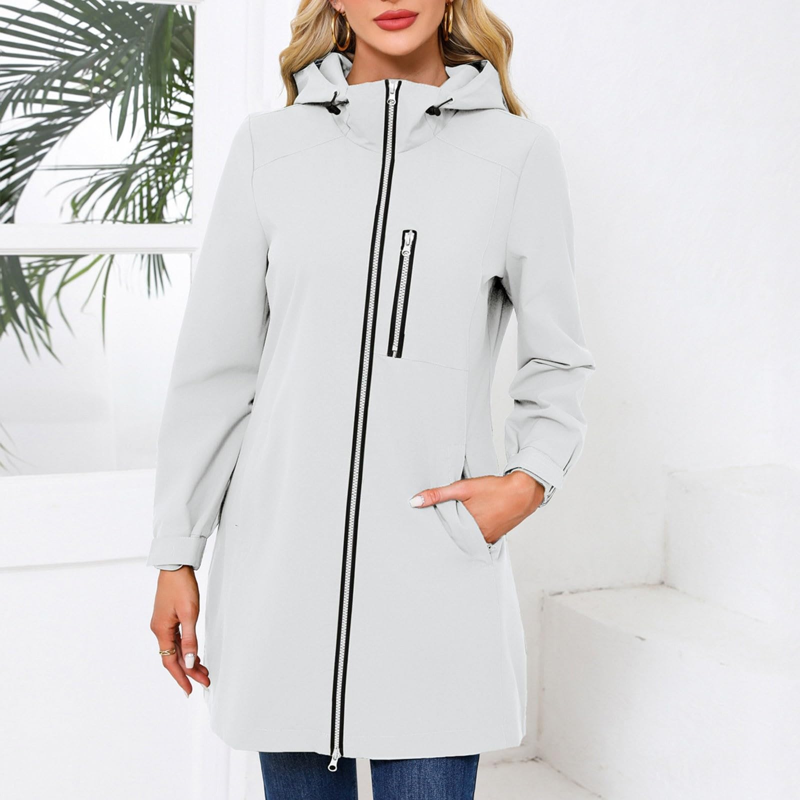Generisch Giacca da donna per le mezze stagioni, trench con cappuccio, impermeabile, impermeabile, giacca a vento, poncho impermeabile, impermeabile, impermeabile, impermeabile, per campeggio