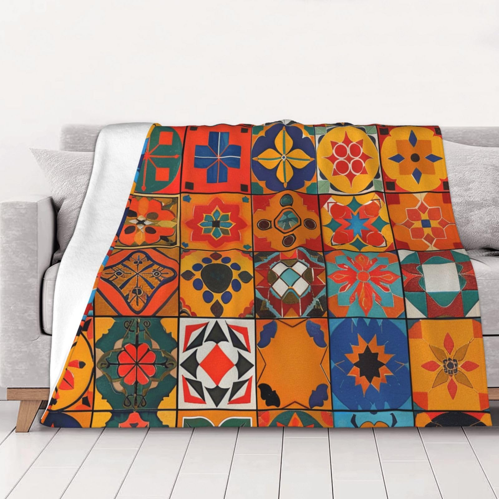 AUBKFELD Group of Moroccan Geometric Printed Flannel Blanket 150x125 CM, Soft & Warm Throw Blanket for Sofa/Couch/Bed/Car, Gifts for Audlts Women Men
