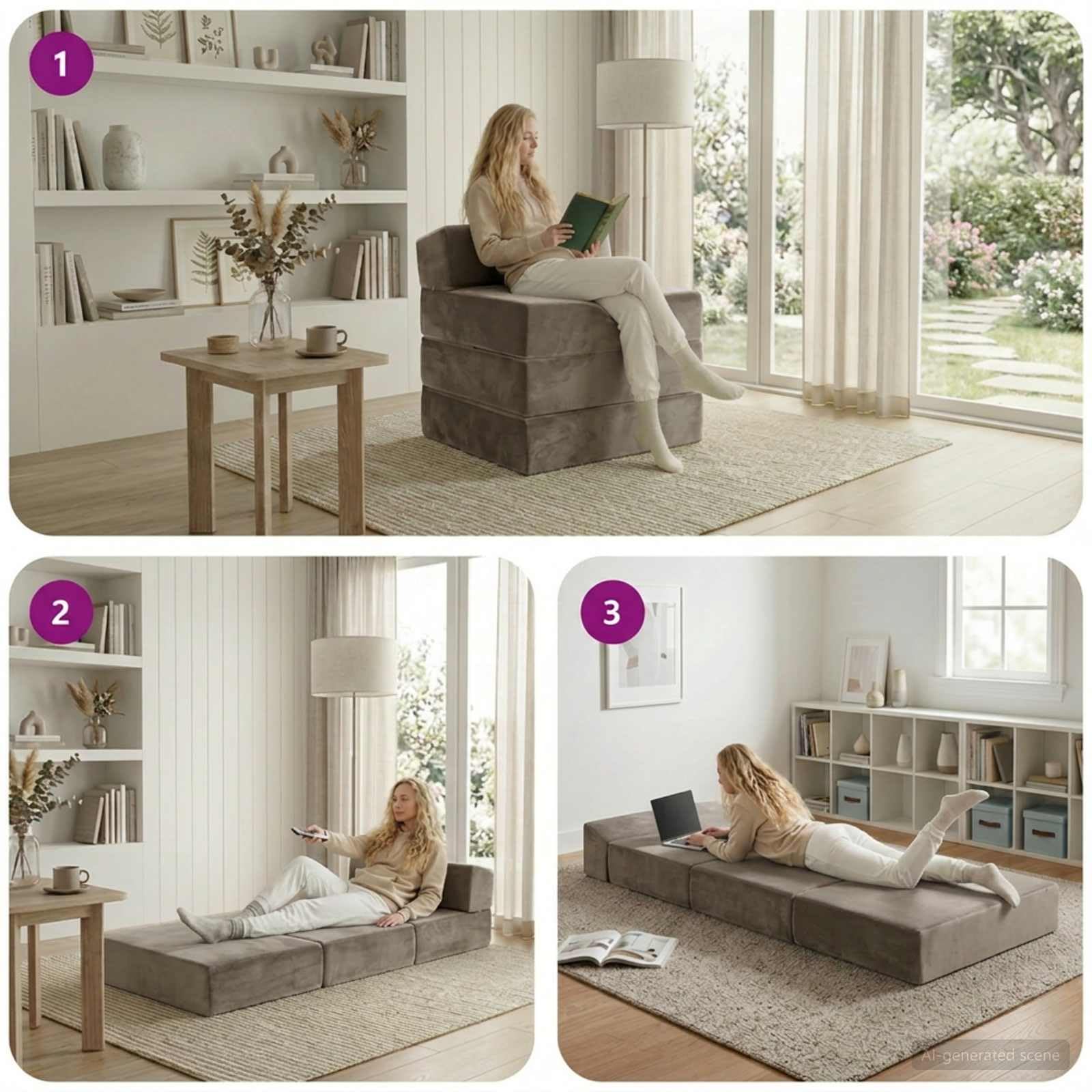Sofa składana łóżko jasnoszara 200 x 70 x 15 cm aksamit
