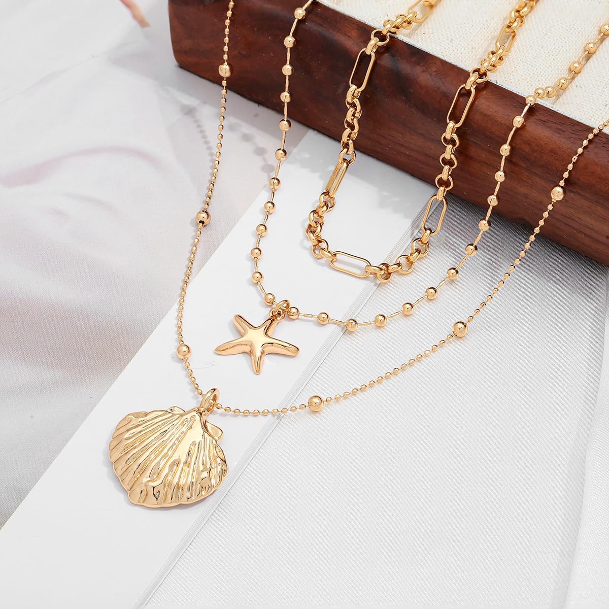 CLASSYZINT Gold Beaded Shell Necklace Shell Starfish Necklaces Seashell Pendant Necklaces Jewelry - Image 6