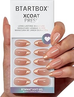 Press On Nails Medium - Golden Age, Lamp-Curable Almond Spakly French Tip Press On Nails with Glue and Adhesive Tabs for Women, Soft Gel Glue On Nails in 15 Sizes - 30 Stick On Nails Kit