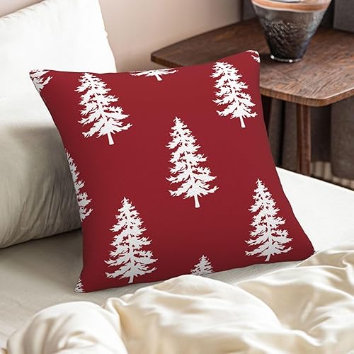 Miniatura 2 de Juego de 2 fundas de almohada rojas de Navidad de 18 x 18 pulgadas, con estampado de árbol de Navidad, fundas decorativas de invierno, vacaciones,