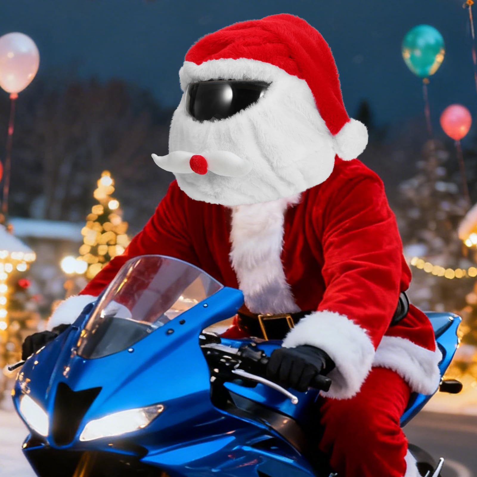 iplusmile Sombrero de Casco de Navidad Cubierta Completa del Casco Cubierta de Adulto Sombrero de Santa Claus para Motocicleta s o Gorra de s poliéster Rojo