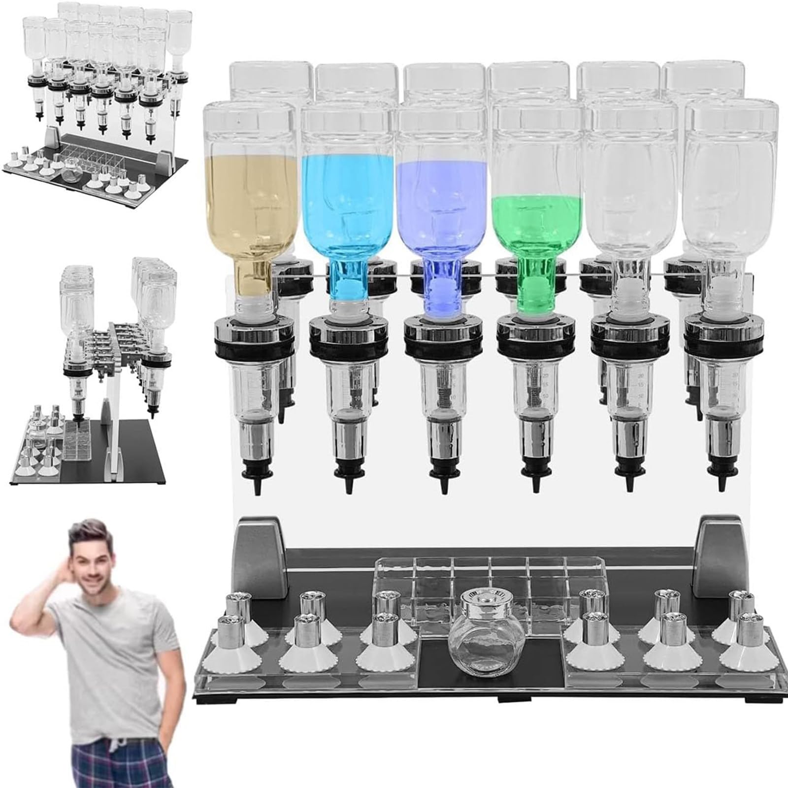 Máquina de llenado Manual para 12 Botellas, Soporte para probadores de fragancias con Flujo Ajustable, con Bombas, Vasos para muestras y Botellas de Perfume de 200 ml, Ideal para Bares