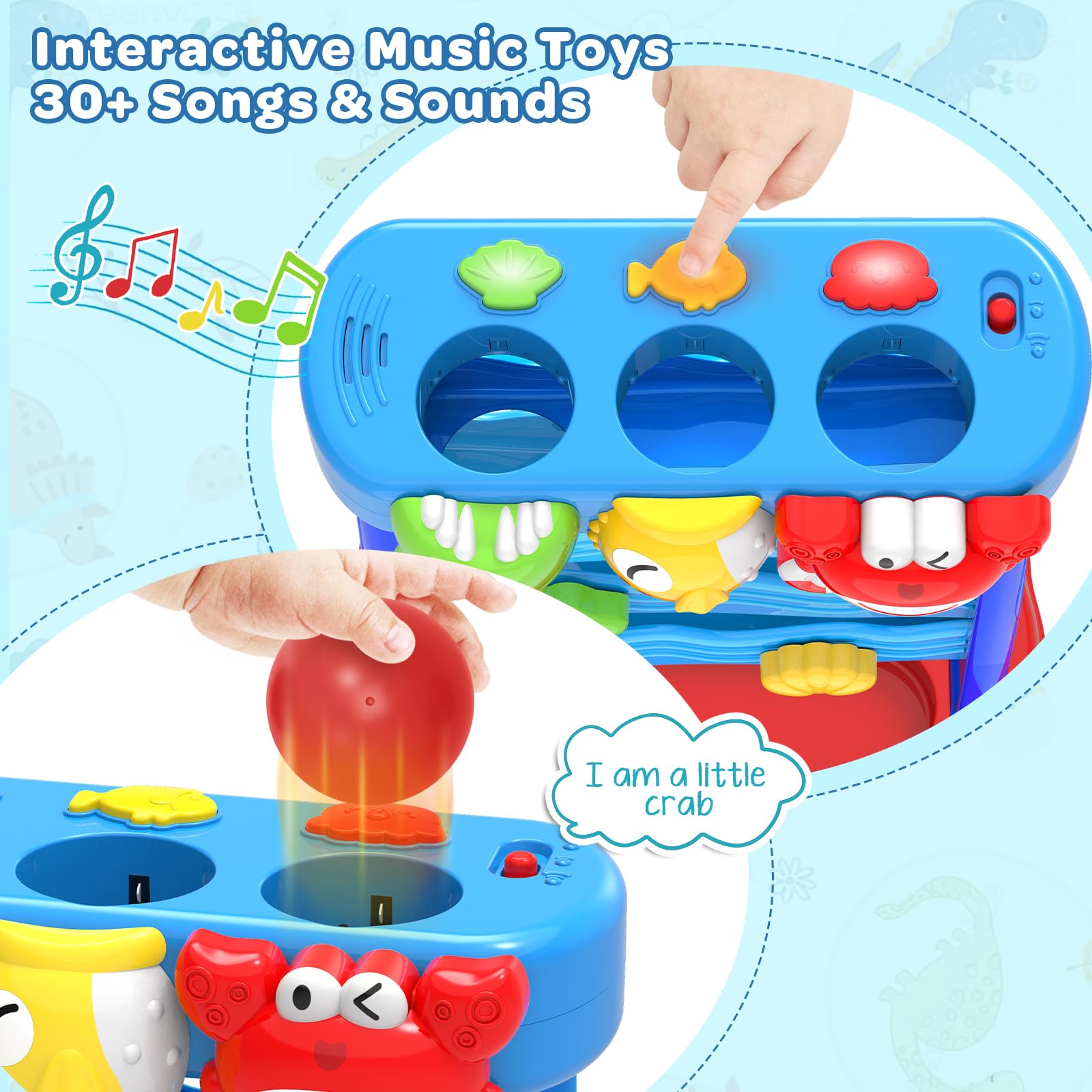 Toys for Toddlers 12-18 Months, Montessori Musical Toy for Baby 12-18 Months，Interactive Feeding Toy with Lights, Sensory Cause and Effect Game, Christmas Birthday Gifts for Boys Age 1-2 years old