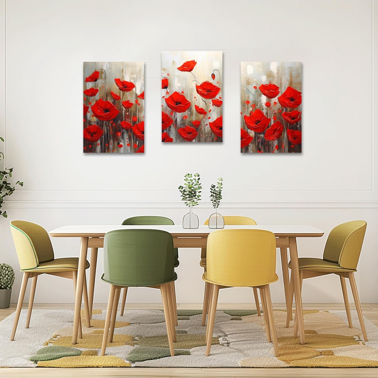 PBXBJY Red Poppy Canvas Wall Art Poppies Flower Painting Prints 3 Piece Rustic Red Floral Picture Vintage Wall Decor for Bathroom Kitchen (Floral-2, (16.00" x 24.00" x 3PCS))