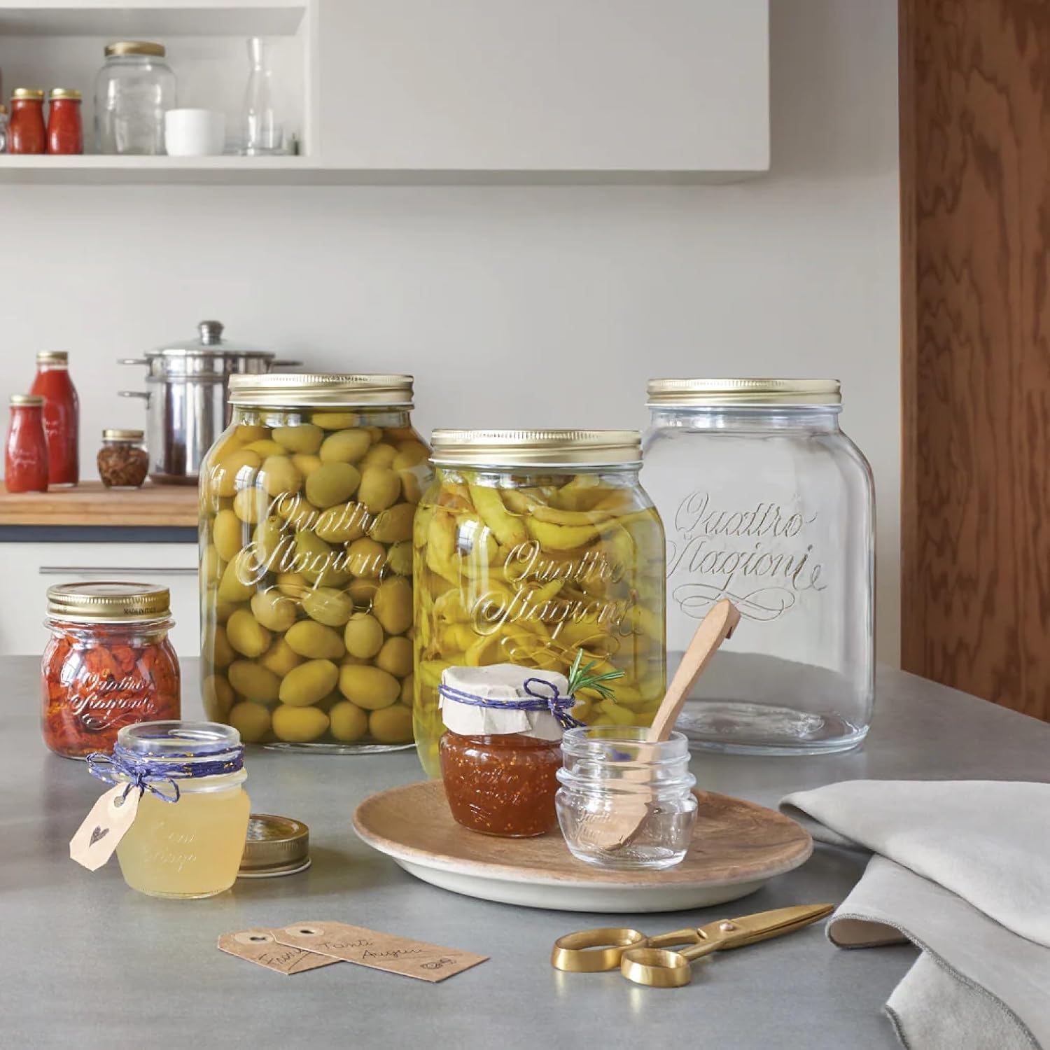 Bormioli Rocco Quattro Stagioni Mason Jar, 67.75 Oz - Clear/Gold