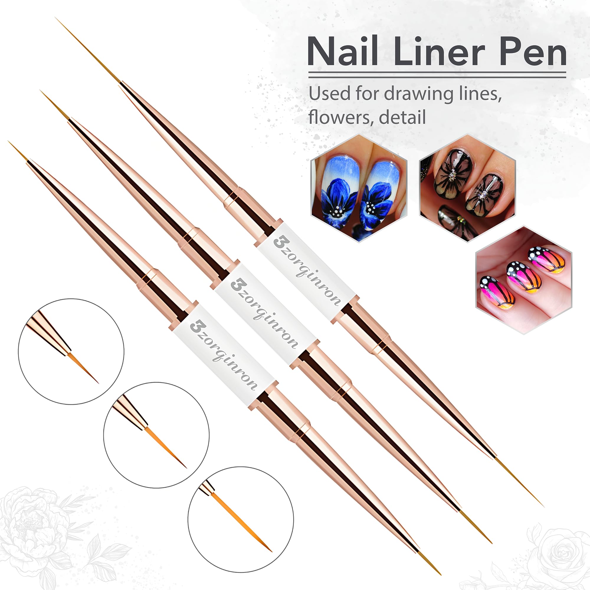 Pinceles para arte de uñas, juego profesional de 5 pinceles acrílicos de doble punta para detalles, líneas largas, diseño degradado y 3D, perfecto para manicura y salones de belleza (blanco)