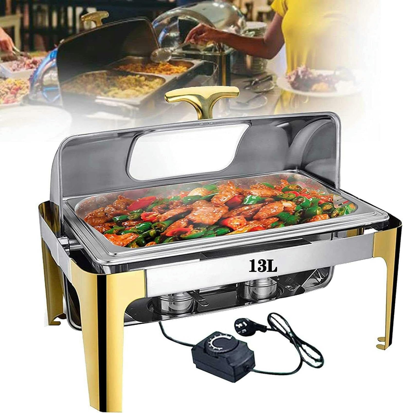 Scaldavivande elettrico da 400 W, ideale per buffet, con piatto per alimenti di grande capacità, ideale per feste in hotel, temperatura regolabile da 30 a 85 gradi, scaldavivande da 9 l/13 l (teglia g