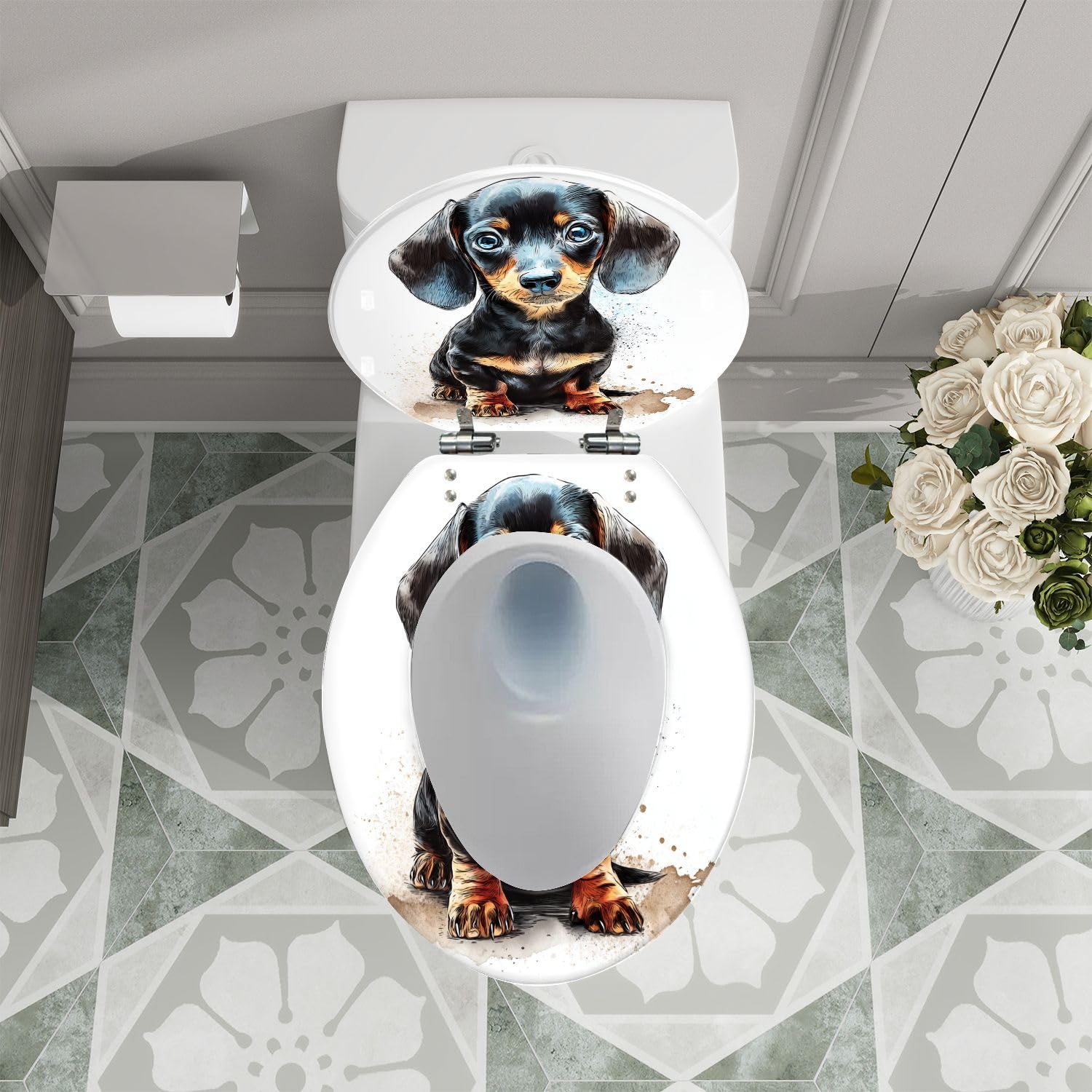 Generischer Langer WC-Sitz mit Dackel-Motiv