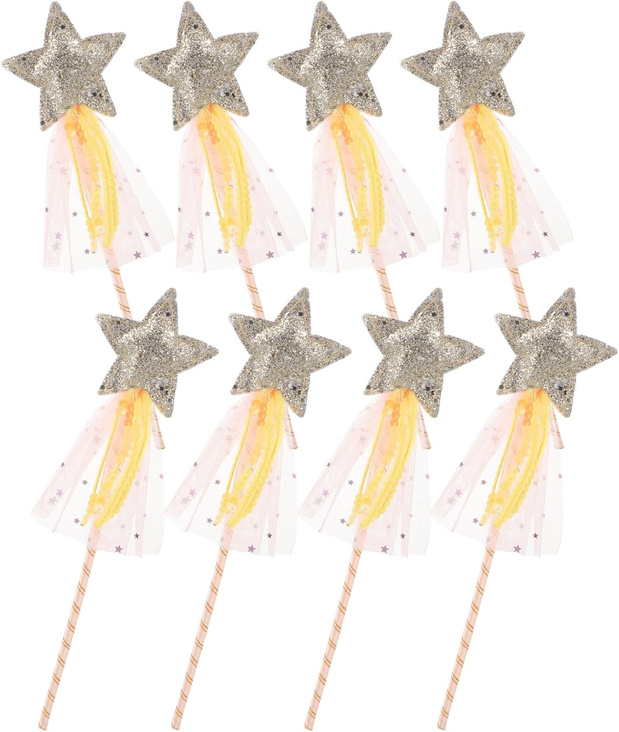 Uonlytech 8pcs Glitter Star Fairy Wands for Lightweight Sturdy Princess Dress Up Sticks for Party Cosplay Stage Performance and Creative Role Play Accessories