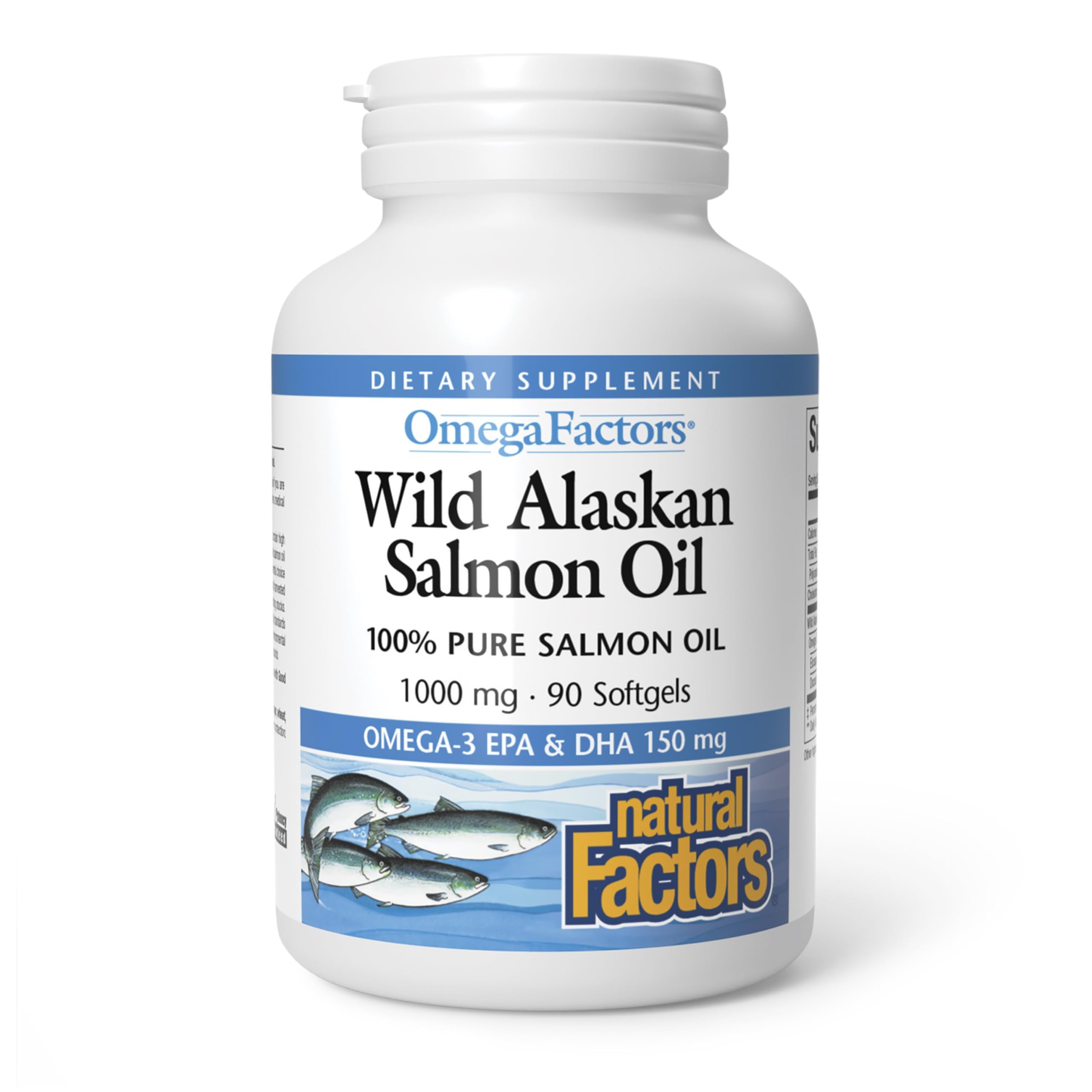 Omega Factors by Natural Factors, Wild Alaskan Salmon Oil, Supports Heart and Brain Health with Omega-3 DHA and EPA, 90 Softgels Unflavored 90 Count (Pack of 1)