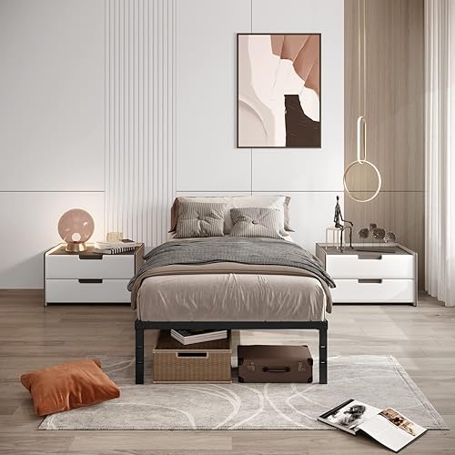 Miniatura 2 de Base de cama individual XL de 14 pulgadas de alto, listones de acero resistente, plataforma de metal, sin ruido, no necesita somier, color negro