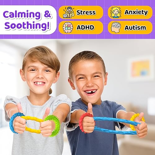 Miniatura 5 de Juguetes sensoriales antiestrés para niños y adultos, paquete de 4 pulseras elásticas para ansiedad  Juguetes sensoriales para autismo con textura y
