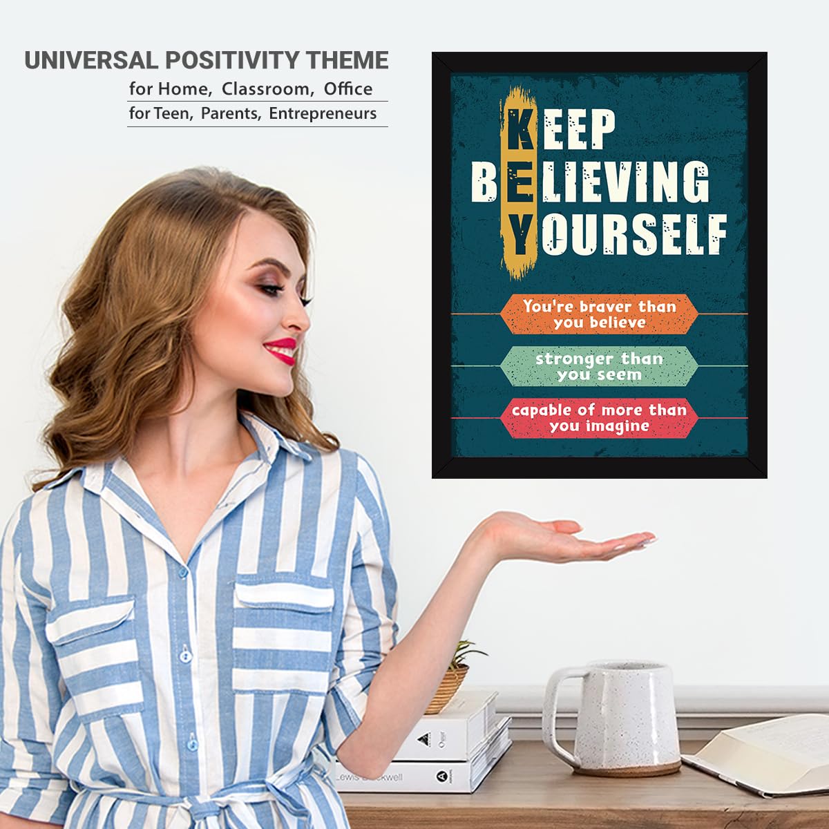 Chaka Chaundh Engineered Wood - -Believe In Yourself - Confidence - Motivational Quotes Rectangular Wall Frames For Room Office Wall Decor, Student, Study Room & Entrepreneur-(14 X 11 Inches), Black 3