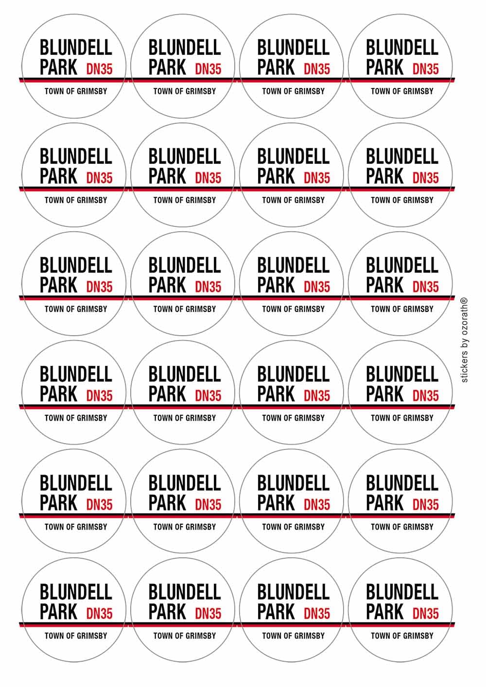 Blundell Park DN35 Grimsby Road Sign Circular Matt Paper Stickers A4 Sheet of 24 (Each Sticker is 45mm Diameter)