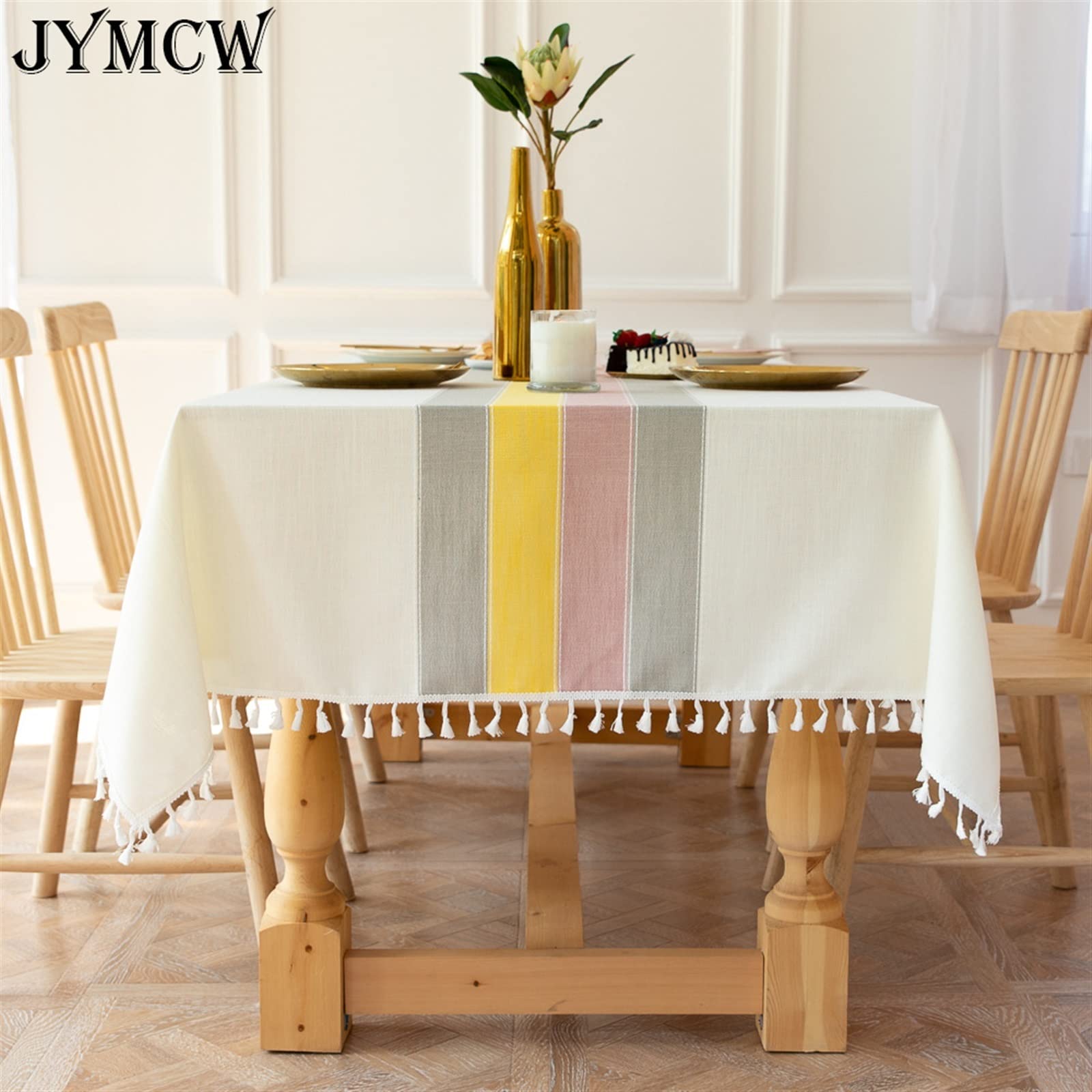 Czarno-szare bawełniane lniane obrusy, materiałowe obrusy w paski z pasiastymi frędzlami, dekoracja stołu kuchennego(Striped color,140cm x 220cm)