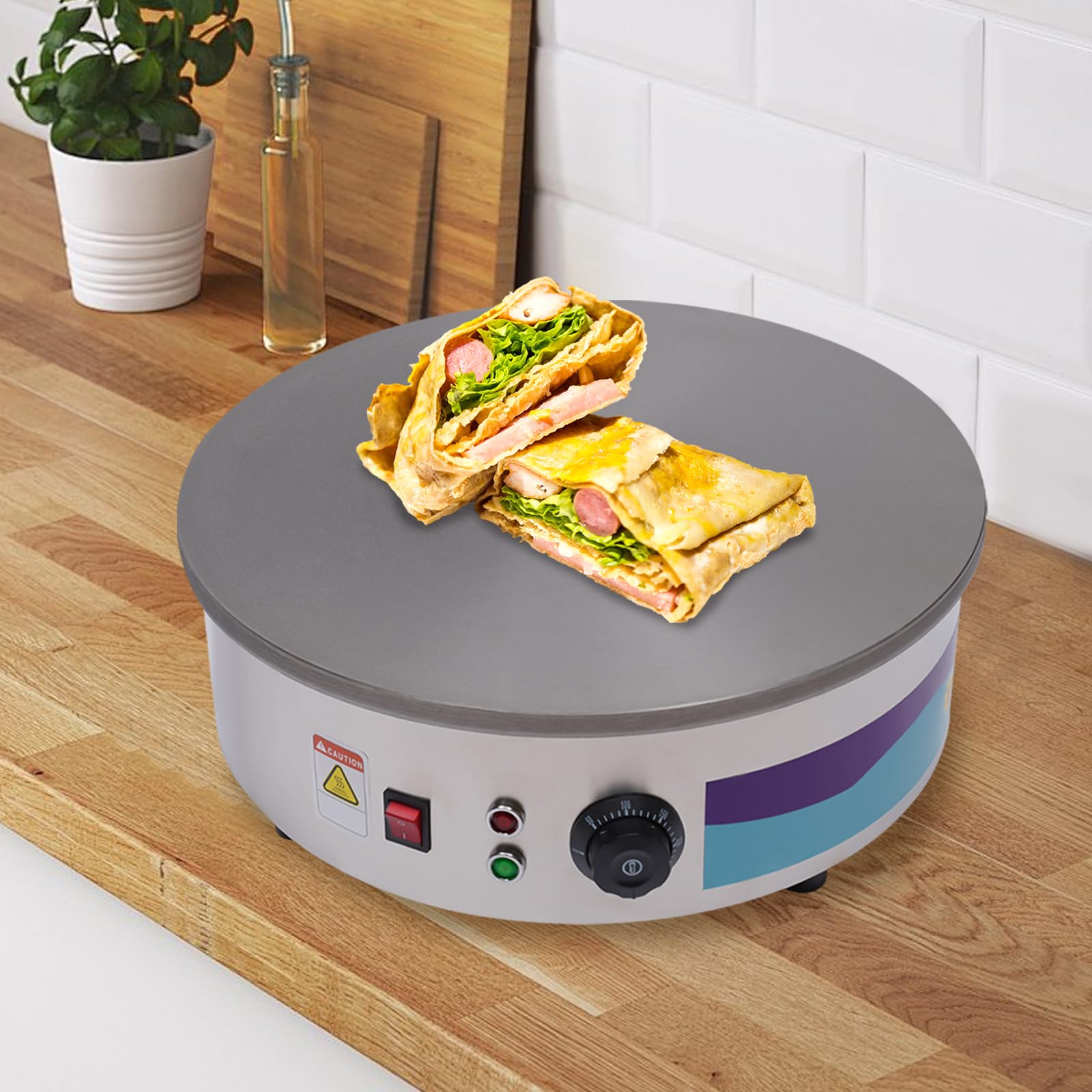 Crêpière électrique à crêpes en acier inoxydable 2800 W 45 cm 220 V professionnel commercial pour crêpes, plaque en acier inoxydable, spatule, distributeur, crêpes, omelettes