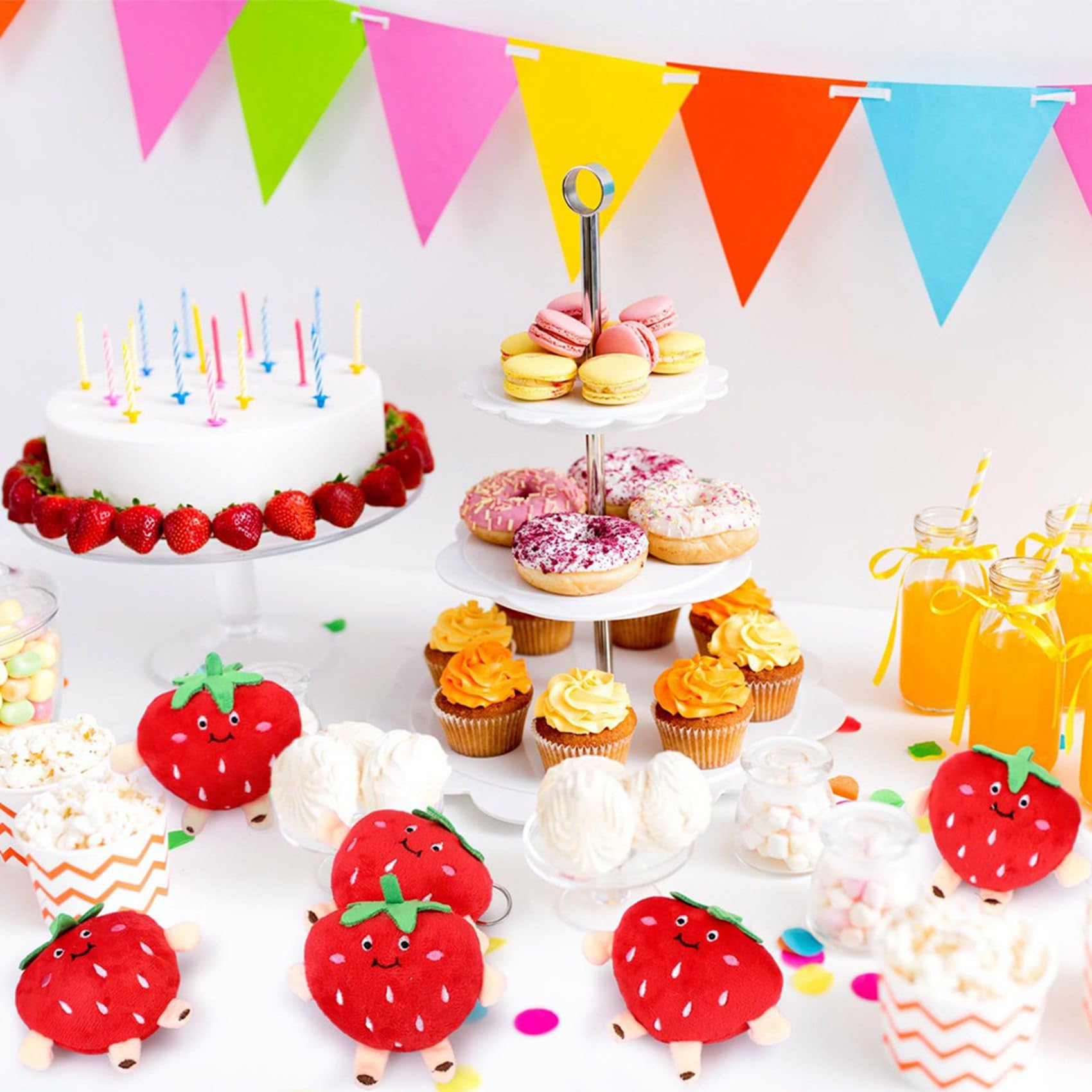 72 Pezzi di Simpatici A Forma di Fragola, Ciondolo di Peluche Rosso, Ciondolo Kawaii Imbottito, Sacchetto Regalo per A Tema Fragola