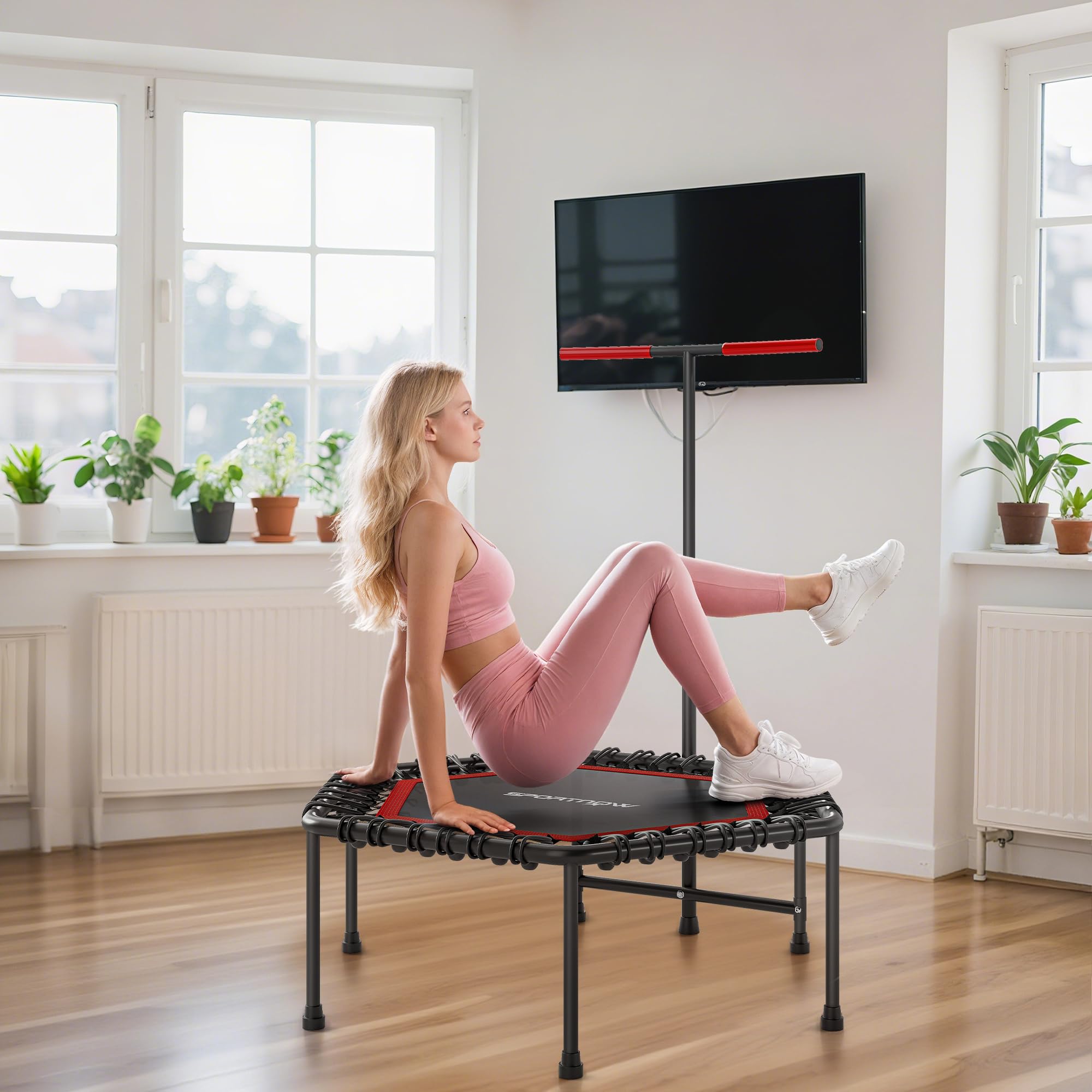 SPORTNOW Trampolina Fitness 114 cm z elastycznymi linkami Czerwony