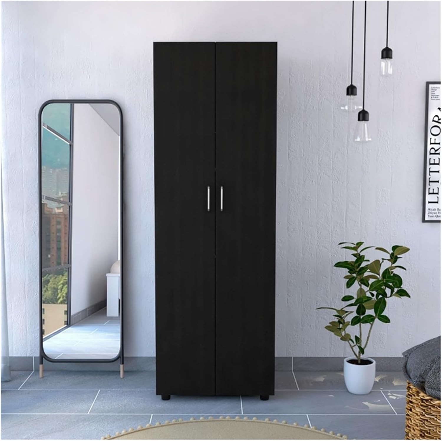 Bedroom Simple Elegant Black Wardrobe with Double Doors