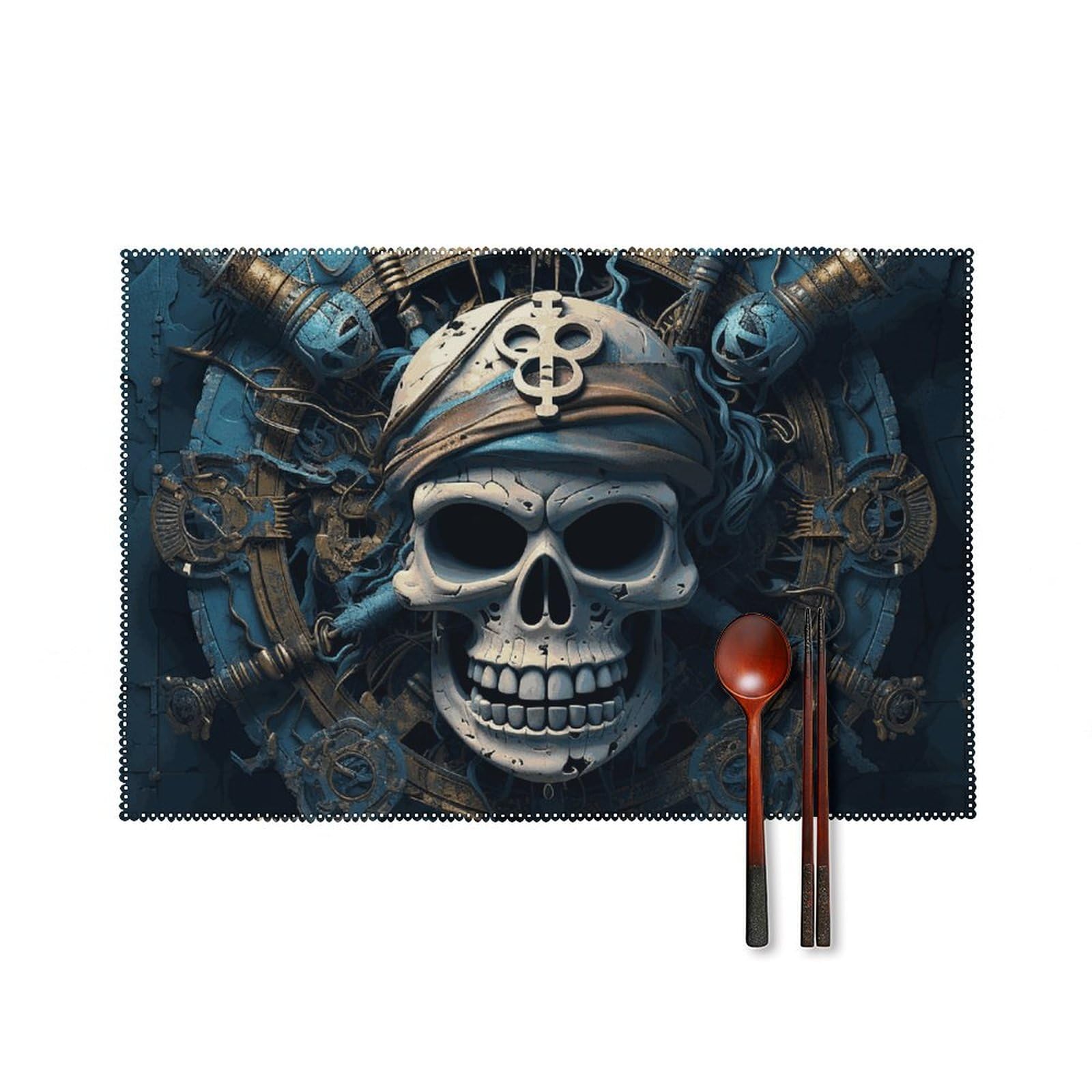 Sets de table squelette pirate imperméables lot 6 table cuisine