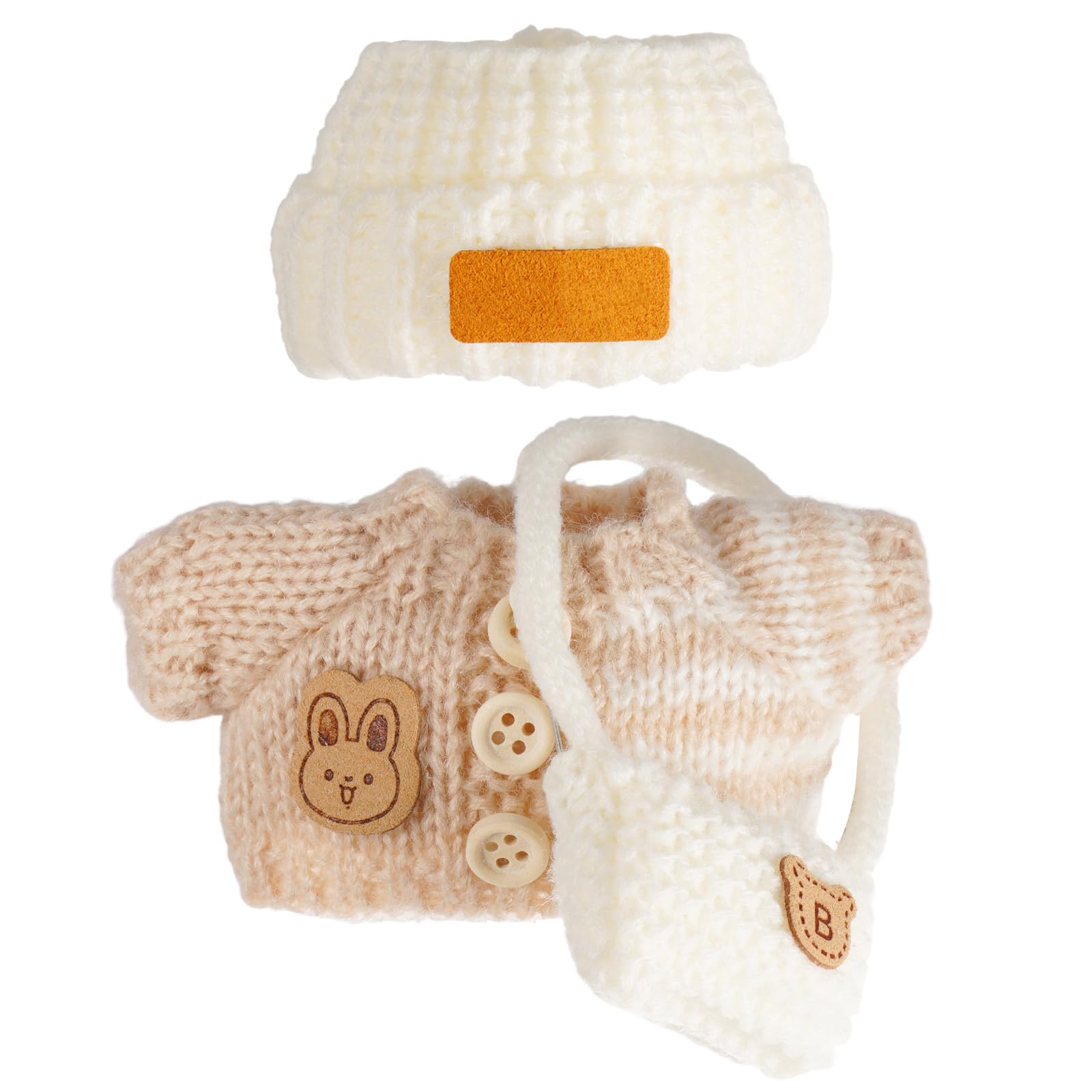 17cm Doll Clothes, Clothes Set for 17cm Dolls, Crochet 3 Piece Set Hat Clothes Backpack for 17cm Dolls