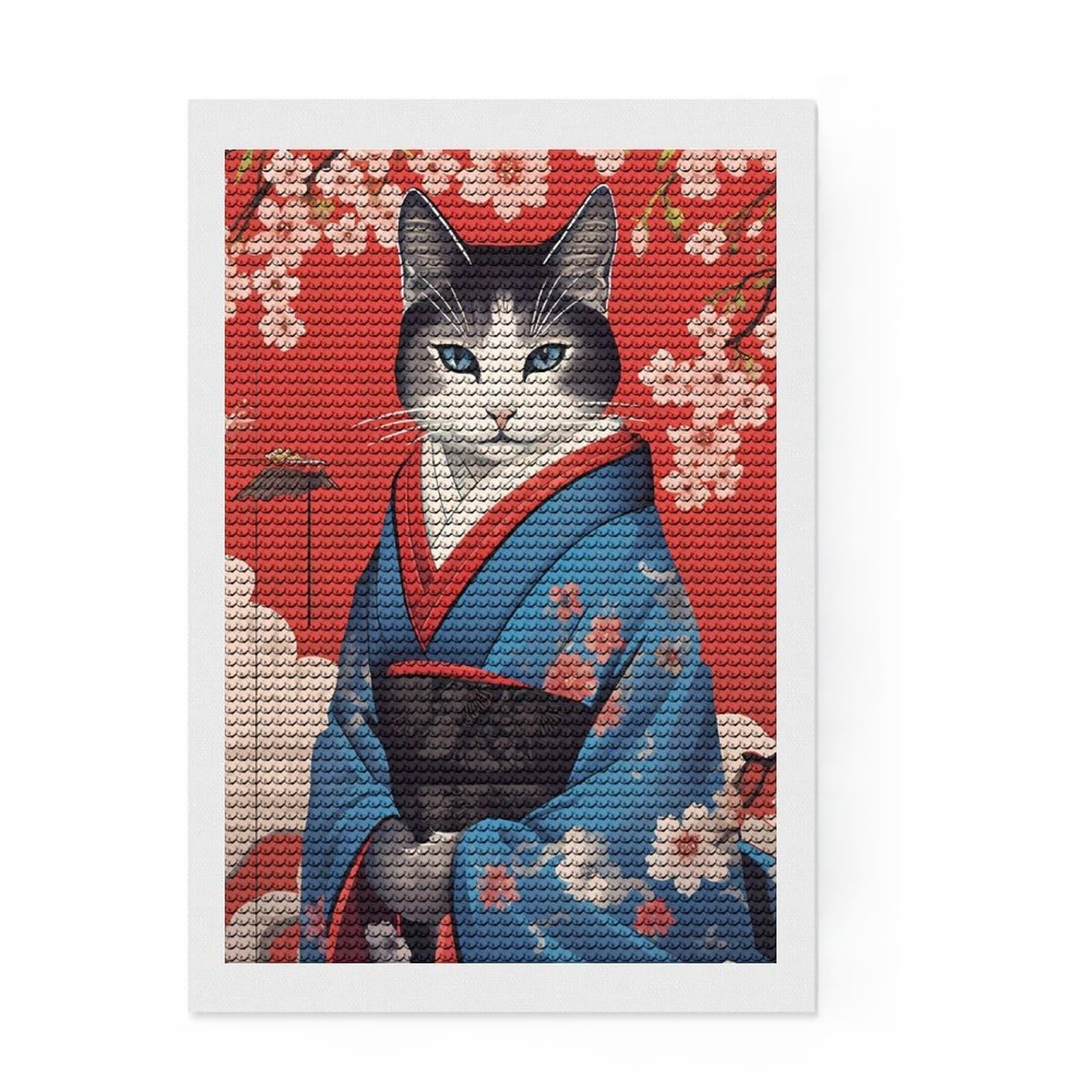 Junmoney Japanese Cat 6 Diamond Painting Canvas Kit 8"x12", Festive Home Decor, for Women, Farmhouse Decor, Decor Project, Cute Room Decor