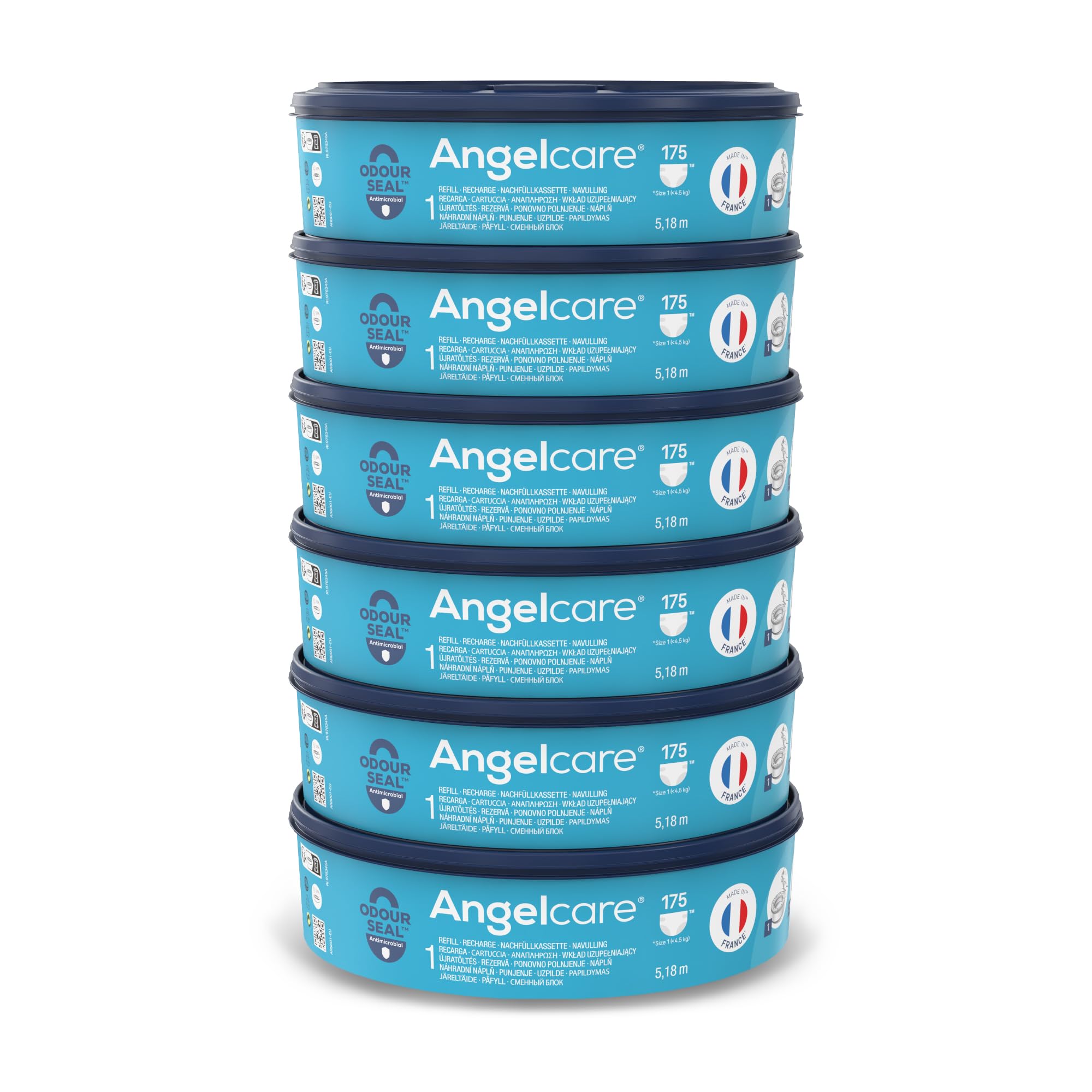 Angelcare Original Nachfüllkassetten Plus, 6er-Pack, hält bis zu 12 Monate, 5x weniger Folienverbrauch