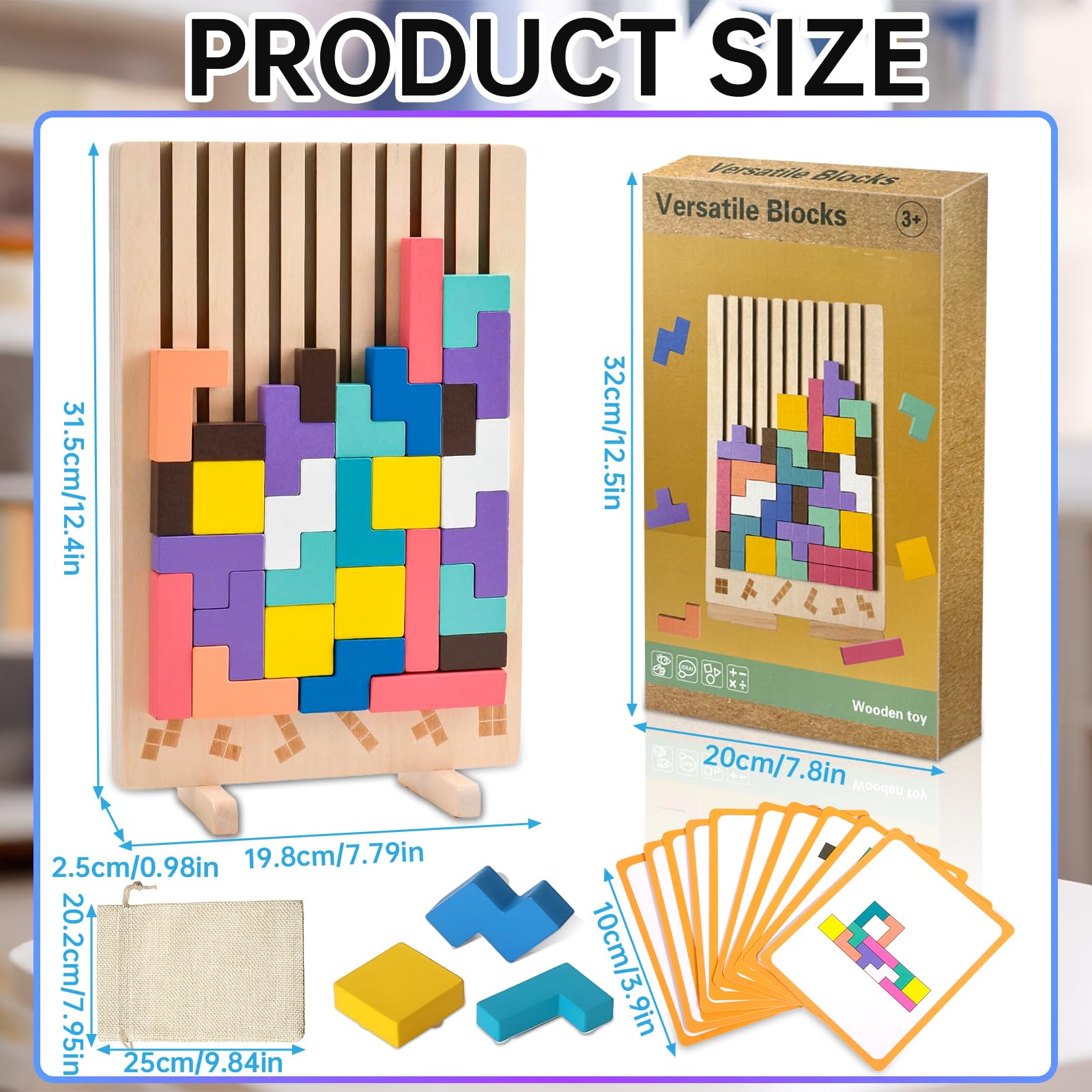 ZLPBAO Tetris Gioco per Bambini con 10 Carte e Borsa, Puzzle 3D di Legno Tetris Giochi montessori 3 anni, Intelligenza Jigsaw Rompicapo, Regali per Bambini di 3, 4, 5, 6 Anni