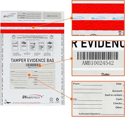 Miniatura 8 de INSAFEPACK - 100 bolsas de depósito bancario de negocios de 9 x 12 pulgadas, bolsa de seguridad de alto nivel a prueba de manipulaciones, bolsa de