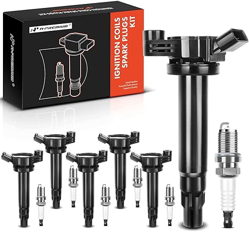 A-Premium Juego de 6 bobinas de encendido y bujías de iridio compatibles con Toyota Camry 2005-2006, Sienna 2004-2006, Highlander 2004-2008 y Lexuss