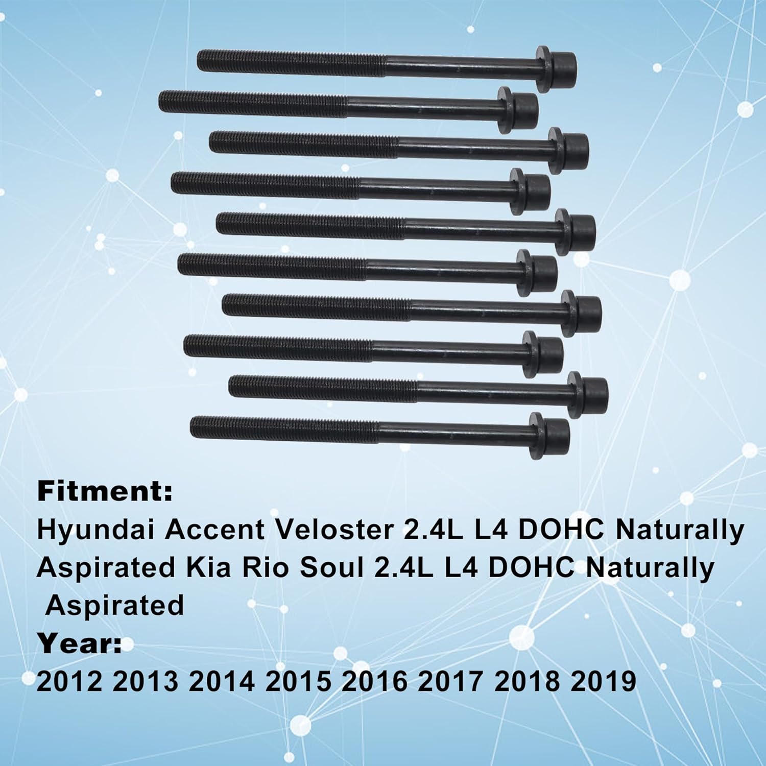 GXARTS 10PCS Head Bolt Kit ES72465 22320-2C400 Compatible with Hyundai Accent Veloster Compatible with Kia Rio Soul 2.4L DOHC 16v 2012-2019 GS33547 HSHY20S S72465 HBHY11 223202C400