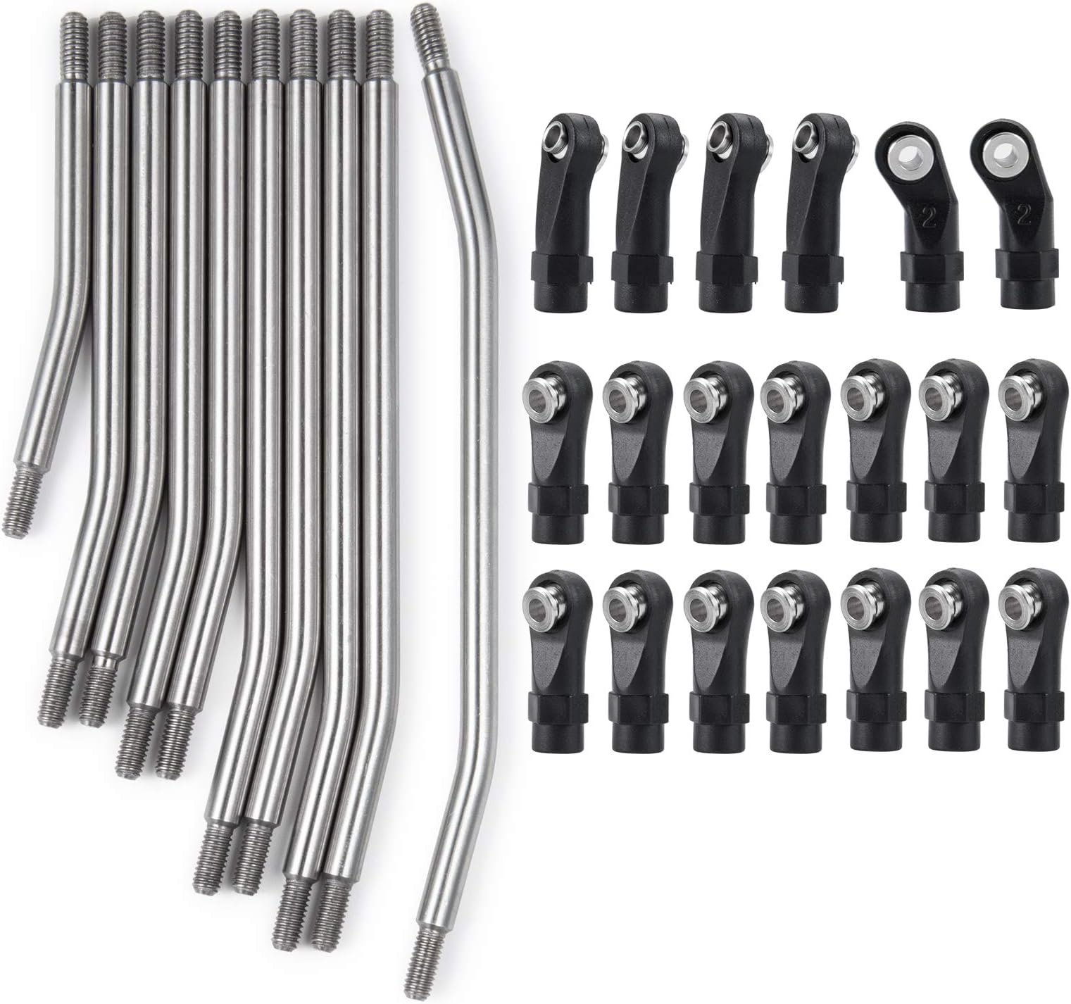 AXspeed 10pcs Stainless Steel Steering Pull Rod Link Linkage for Axial SCX10 II 90046 1: 10 RC Car, 313mm Wheelbase