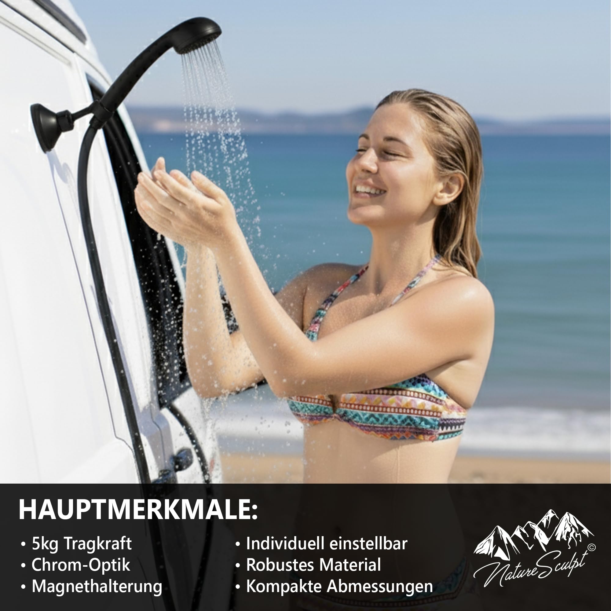 Supporto per doccia magnetico, girevole a 360°, materiale robusto e durevole, perfetto per furgoni/camper/furgoni, resistente all'acqua e alla ruggine, sicuro e antiscivolo (nero opaco)