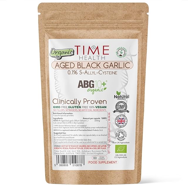 Organic Black Garlic Extract (Fermented) - 60 x 320mg Capsules - Clinically Proven Brand ABG+ - Patented - Standardised S-Alyll-Cysteine (SAC) - Vegan - UK Made - Zero Additives