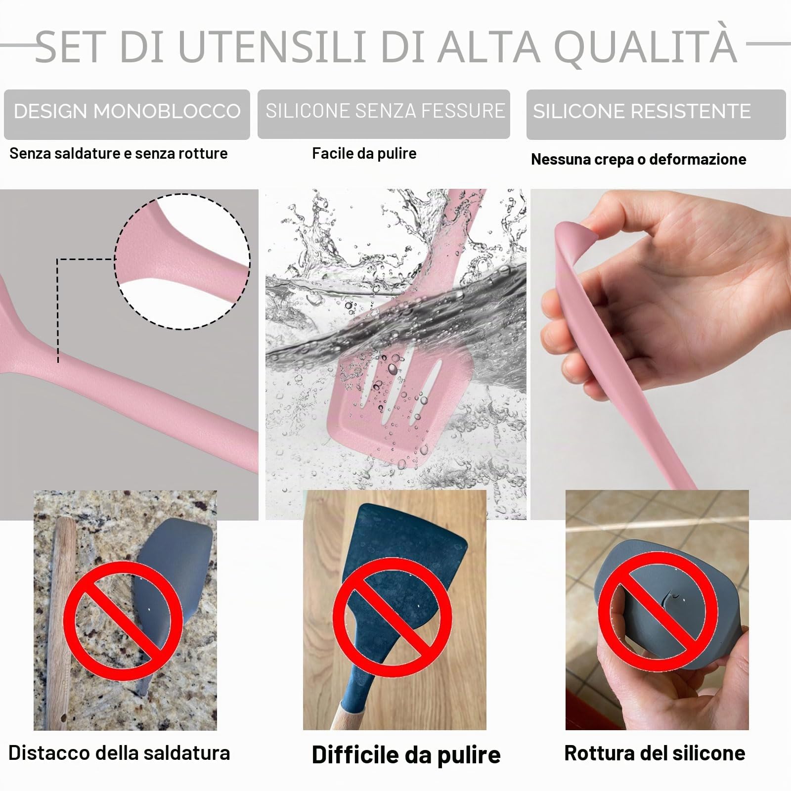 Umite Chef Set di 22 utensili da cucina in silicone, resistenti al calore e lavabili in lavastoviglie, set di spatole antigraffio per pentole antiaderenti (rosa)