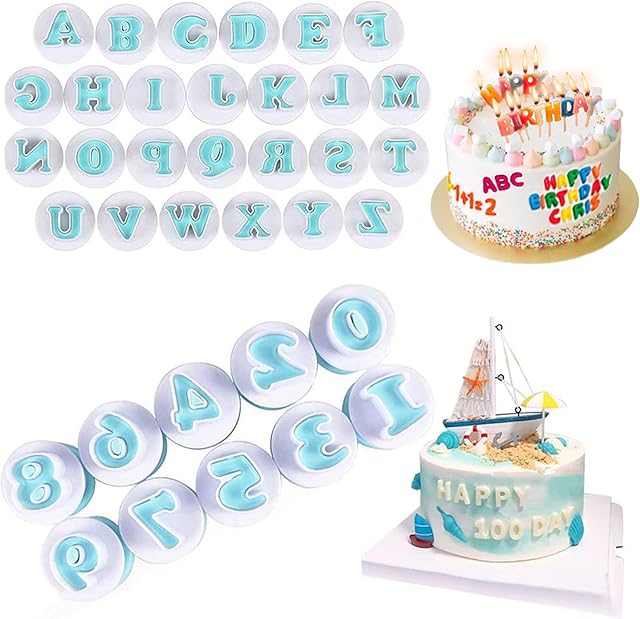 36pcs Letter Alphabet Number Plunger Cookie Cutter Moulds Cake Decoration Cupcake Decorating Fondant Mould Biscuit Embosser Baking Mold for Wedding Birthday 2023 Party (26x Letter+10x Number