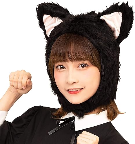 Amazon カラー ブラック もふもふ ネコさん 被り物 かぶりもの ねこ キャット 猫 ネコ 猫耳 ホワイト ブラック 黒猫 黒 かわいい ふわふわ 動物コスプレ アニマルハット アニマル帽子 男女兼用 コスプレ ハロウィン コスチューム 仮装 かわいい 文化祭 忘年会