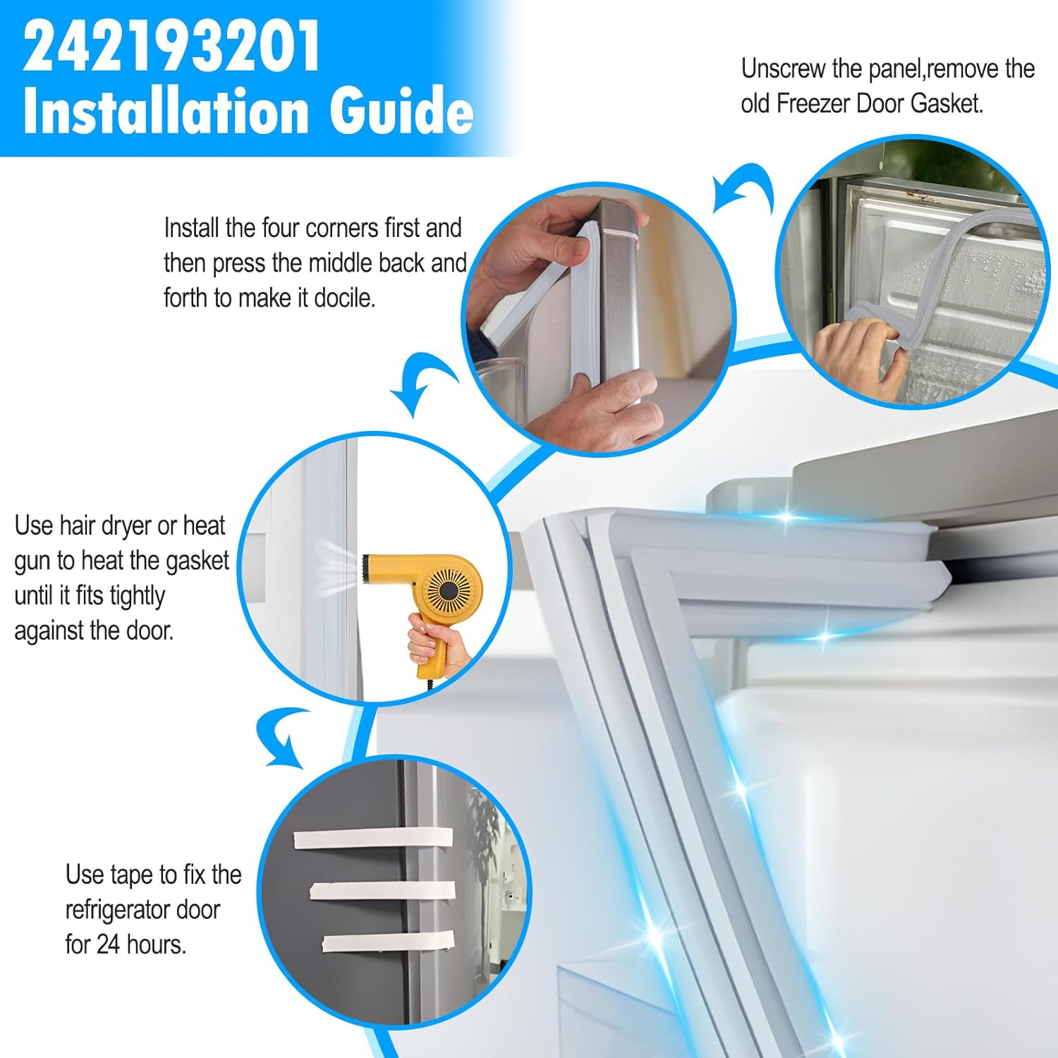 Upgraded 242193201 Freezer Door Gasket Compatible with Frigidaire Refrigerator Freezer Door Gasket White, Crosley Kenmore Refrigerator Door Gasket Freezer Seal 27"x18" PS7321340, 2689594, AP5669862