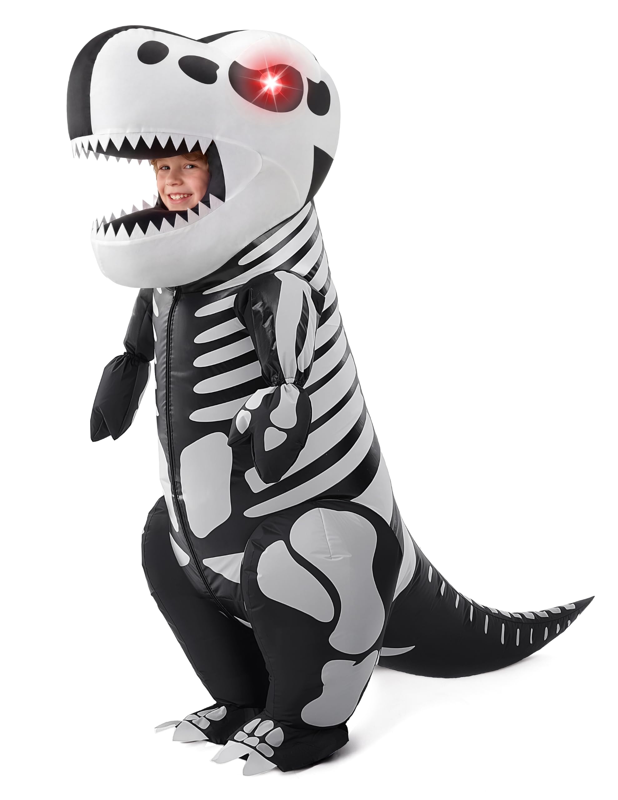 Spooktacular Creations Kids Skeleton Dinosaur Inflatable Costume, LED Light Eyes Full Body Skeleton T.rex Blow Up Costume