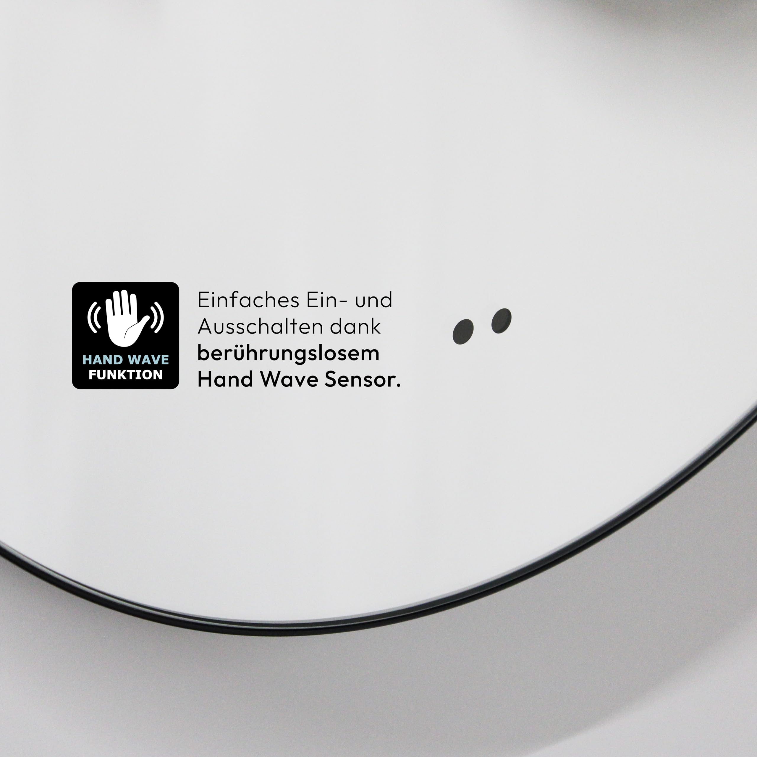 Talos Specchio da bagno a LED rotondo Verona Shine in nero opaco Ø 50 cm – Specchio con funzione sensore mano Wave – adatto per ambienti umidi grazie al telaio in alluminio